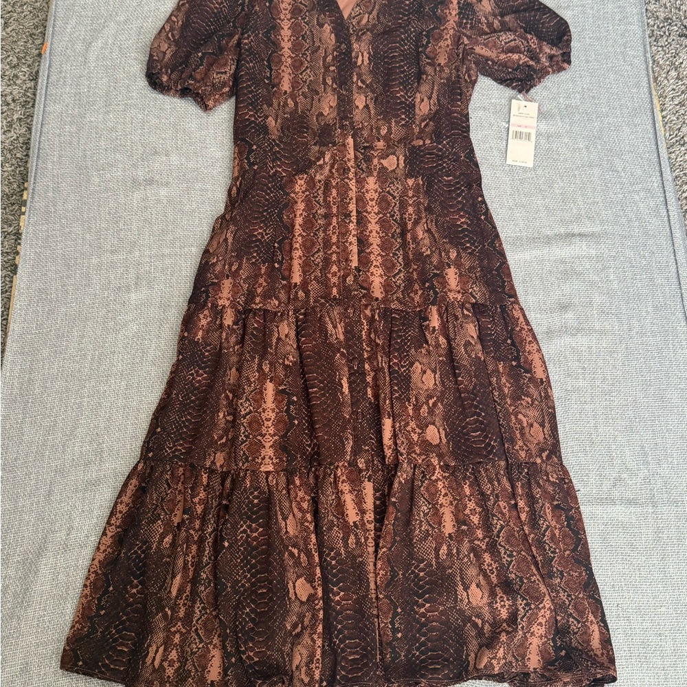 Nanette Lepore Dark Brown Snake Print Midi Dress